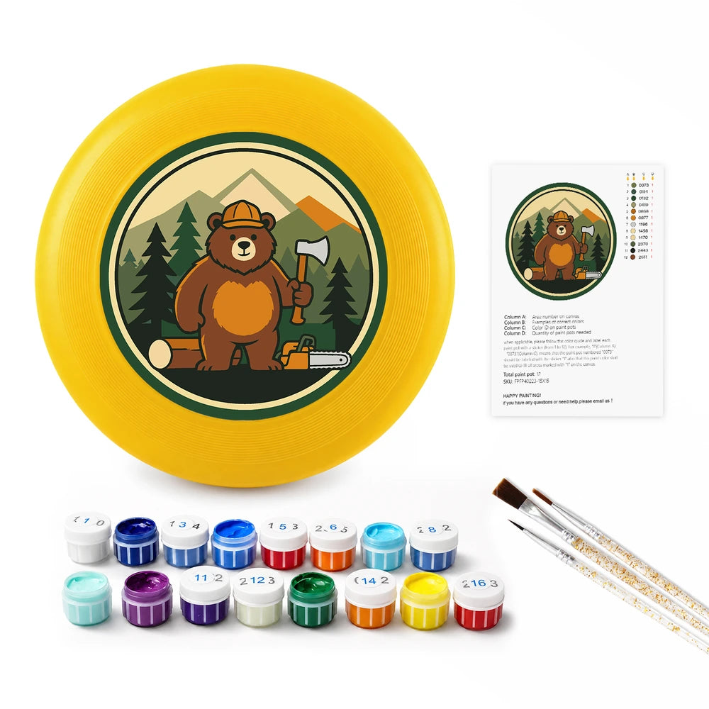 
Paint by Numbers - Frisbee | Camping Bear with an Axe