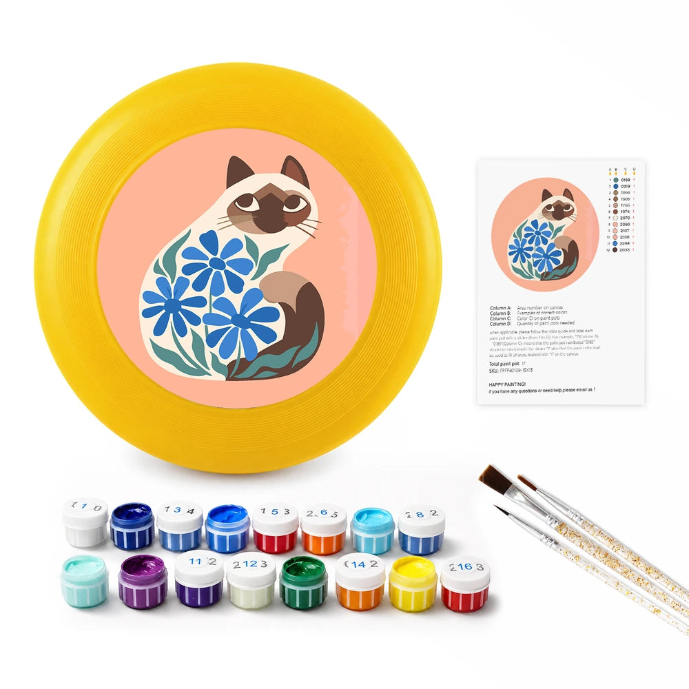 Paint by Numbers - Frisbee | Siamese Cat with Blue Flowers