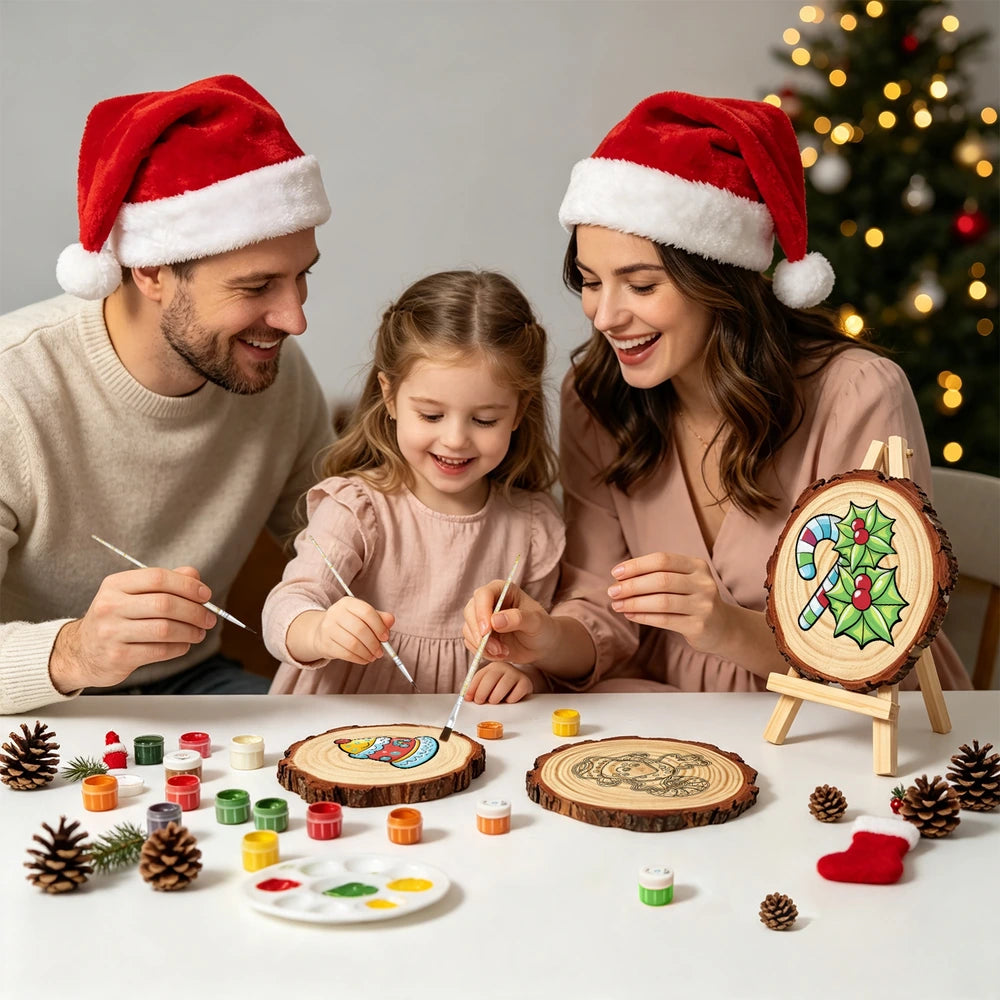 
Paint by Numbers - Wood Slice | Candy Cane and Holly