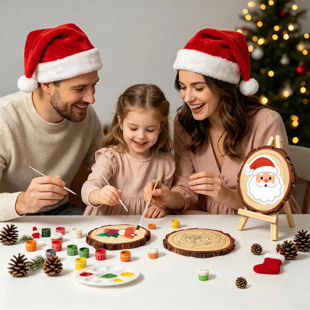 Paint by Numbers - Wood Slice | Santa Face in a Red Hat