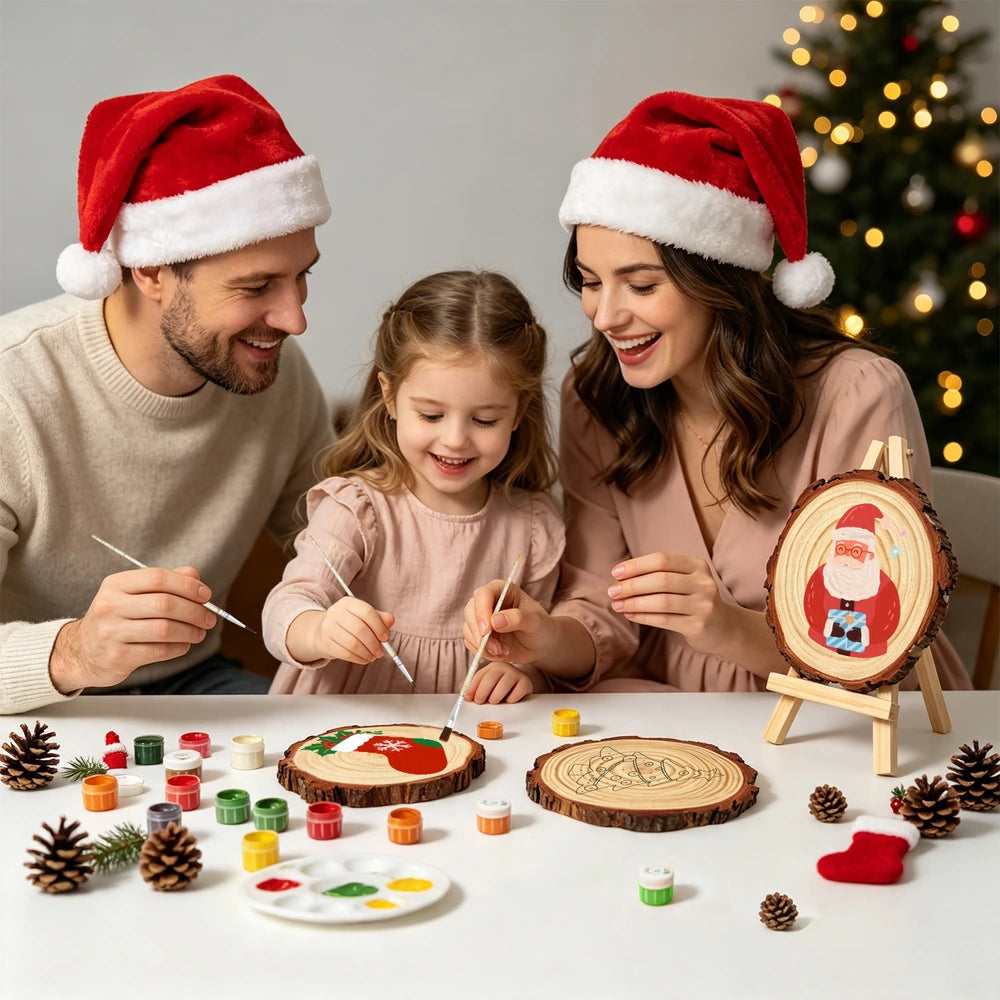 
Paint by Numbers - Wood Slice | Santa with a Blue Gift