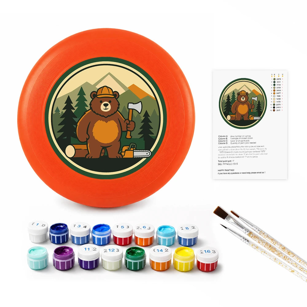 
Paint by Numbers - Frisbee | Camping Bear with an Axe