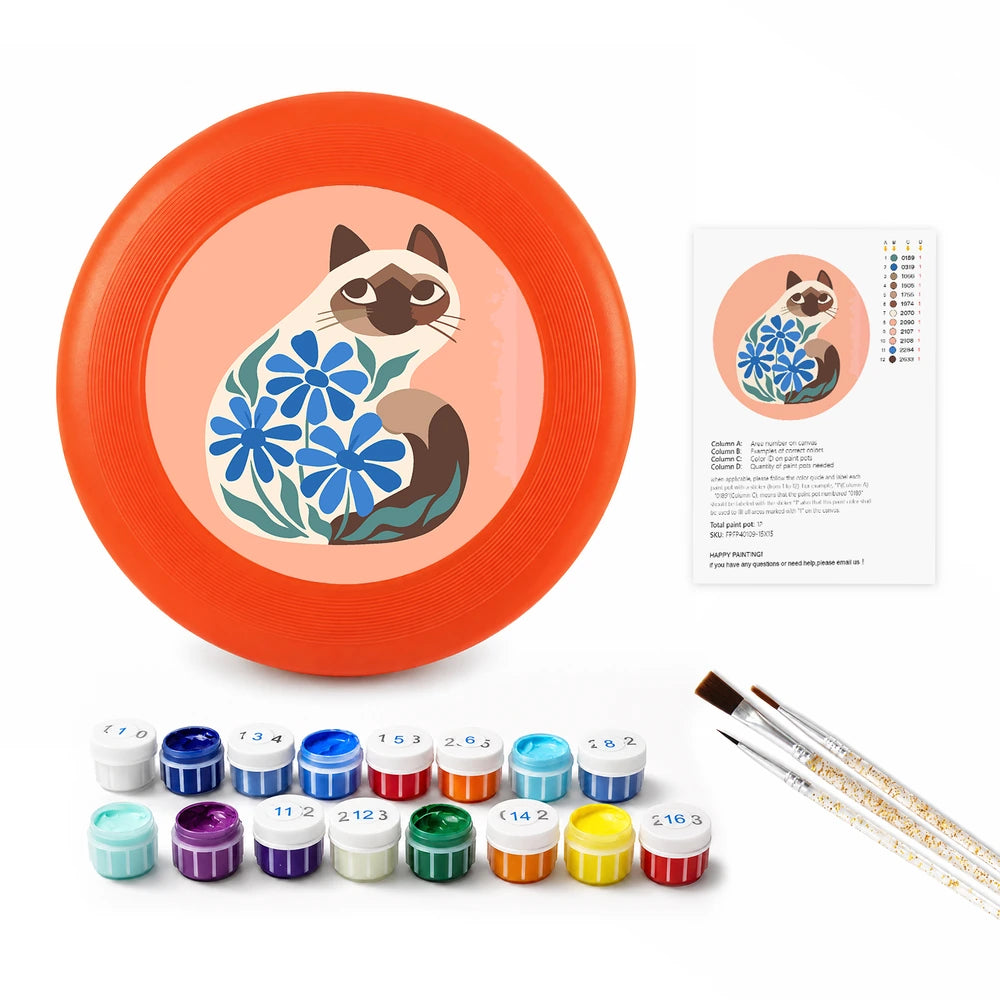 Paint by Numbers - Frisbee | Siamese Cat with Blue Flowers