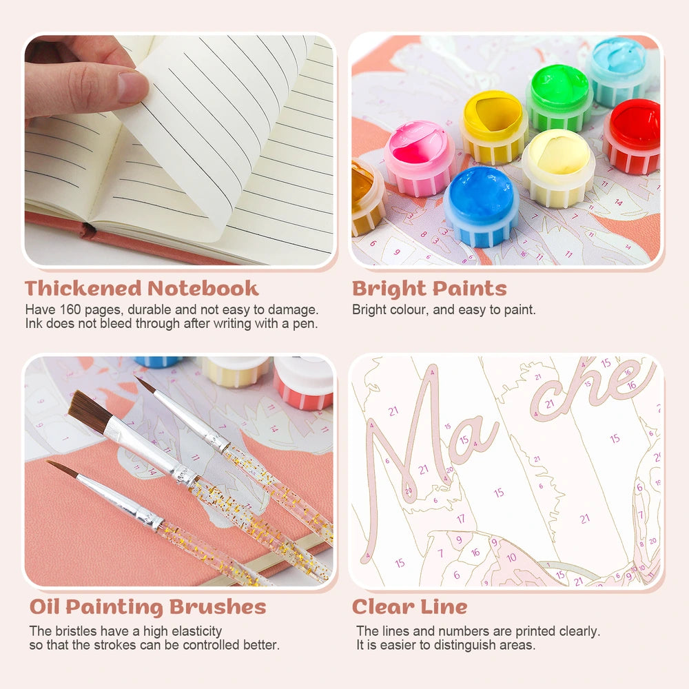 Paint by Numbers Hardcover Journal Notebook - Ma Chérie Cherry Bow
