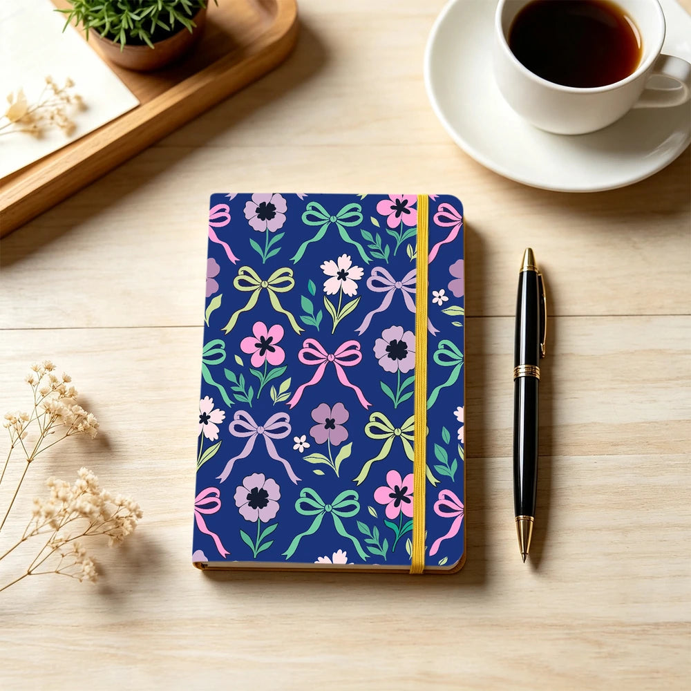 
Paint by Numbers Hardcover Journal Notebook - Flowers and Bows on Navy