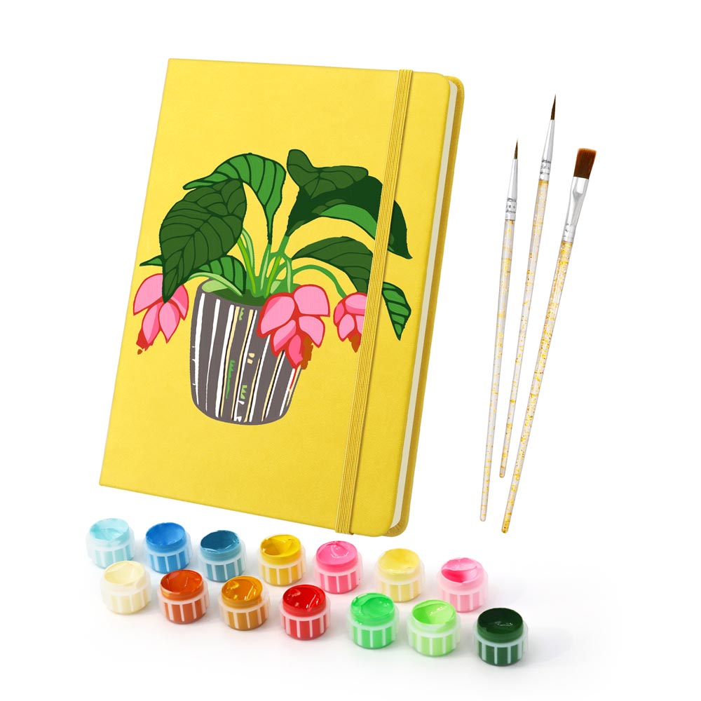 Paint by Numbers Hardcover Journal Notebook - Flowering Potted Plant