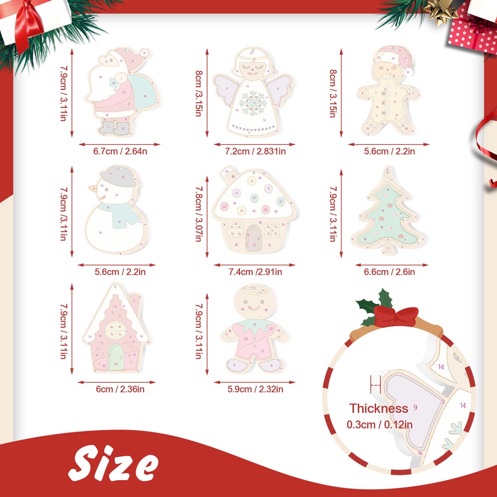 
Paint by Numbers – 8 Christmas Ornaments – Gingerbread Village & Holiday Figures Set
