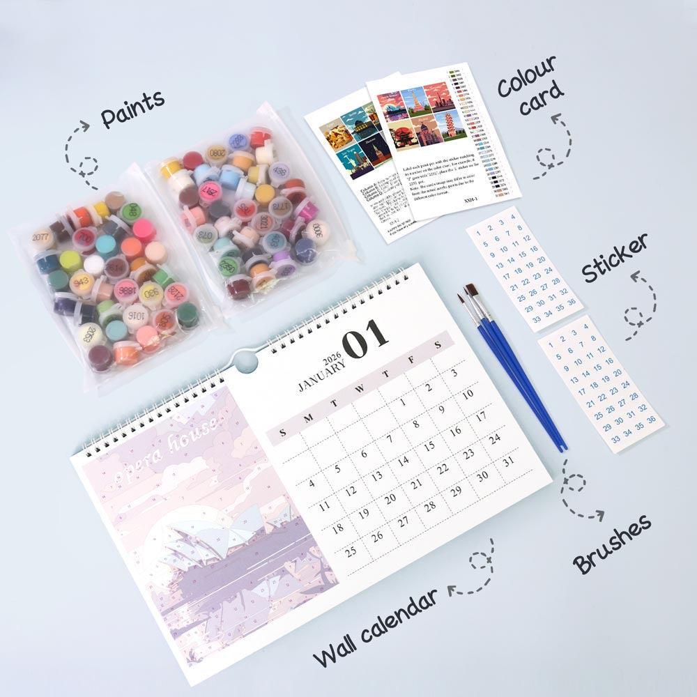 Paint by Numbers - 2026 Wall Calendar - World Landmarks Edition