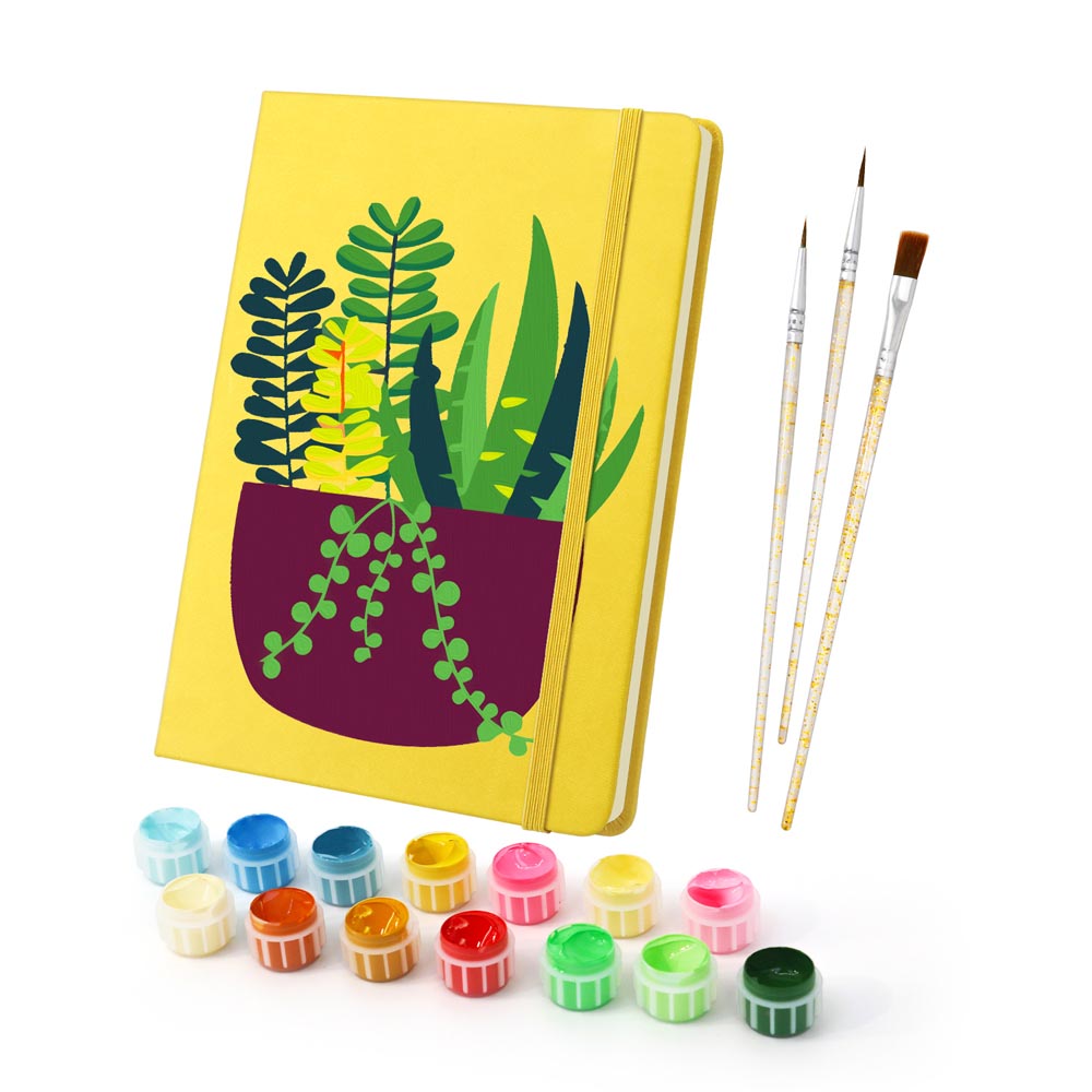 Paint by Numbers Hardcover Journal Notebook - Succulent Potted Plant