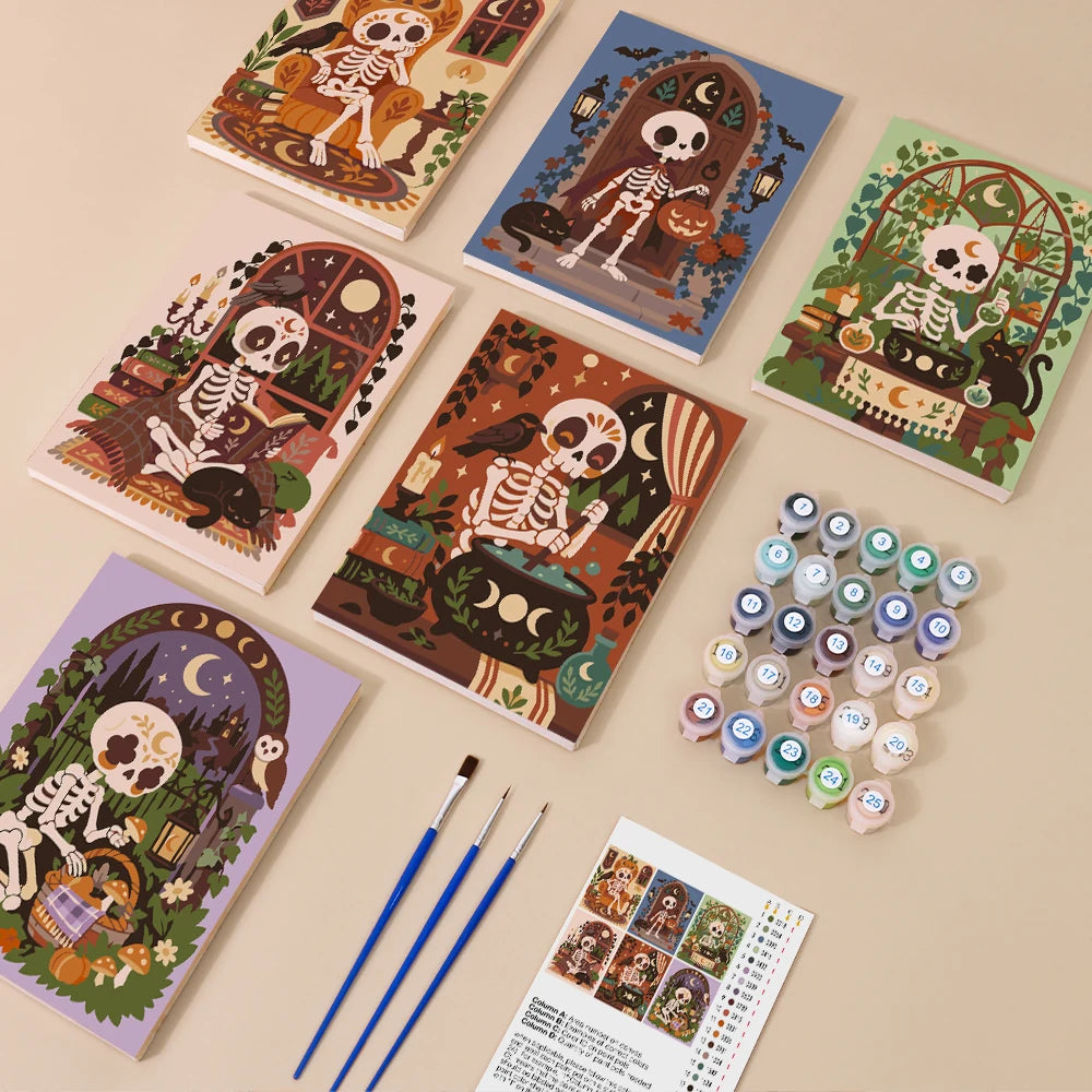 Paint by Numbers – 6 Mini Paintings | Boho Skeleton Witchcraft Set