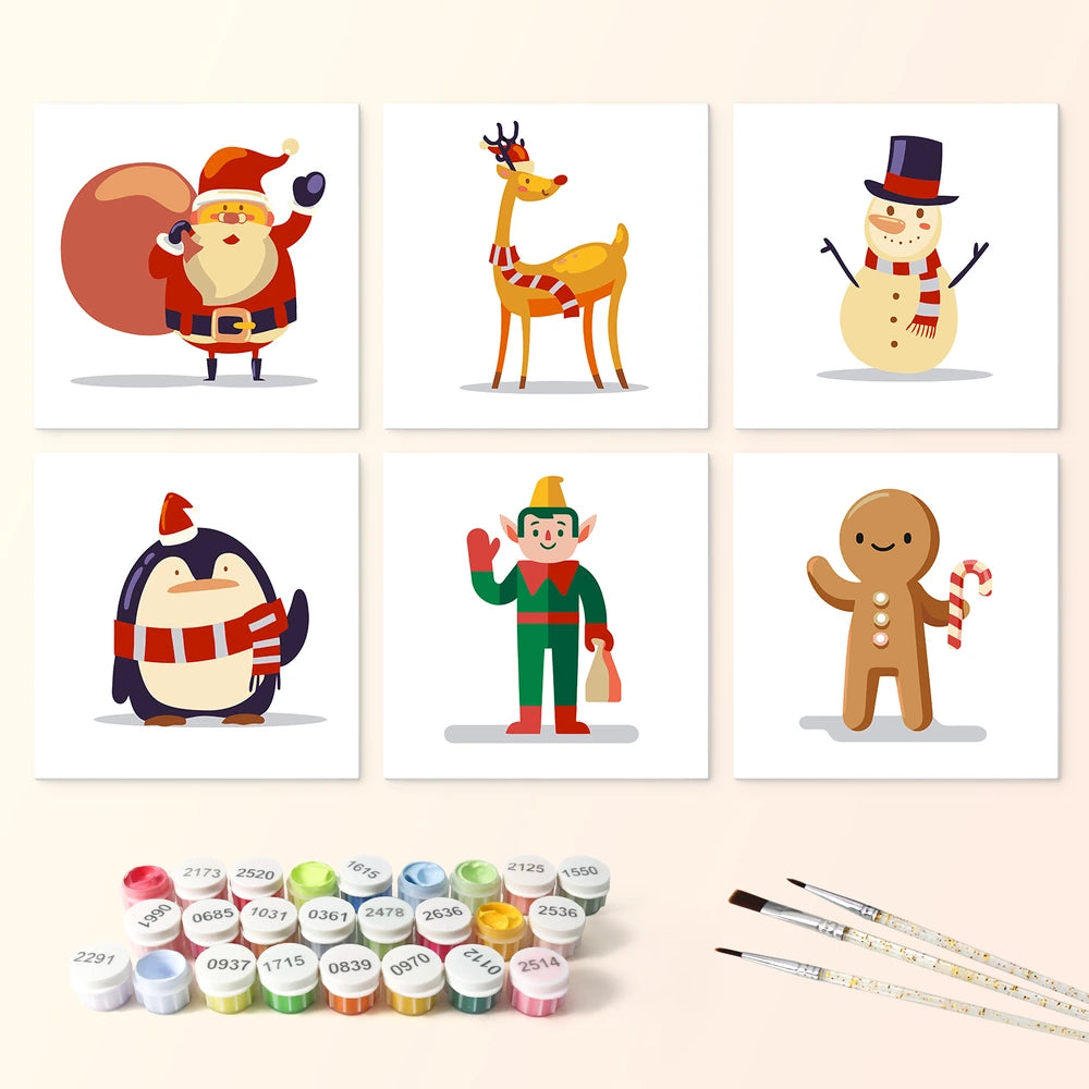 Paint by Numbers – 6 Mini Paintings | Christmas Toy Figures (Square)