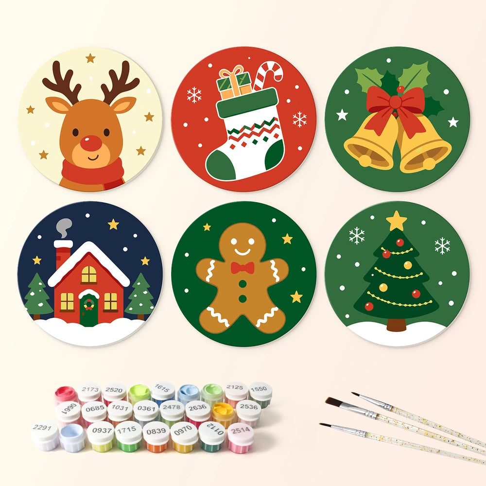Paint by Numbers – 6 Mini Paintings | Classic Christmas Rounds (Round)
