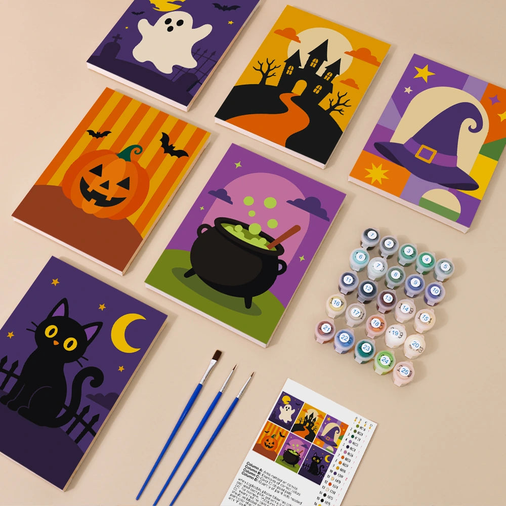 
Paint by Numbers – 6 Mini Paintings | Classic Halloween Icons Set