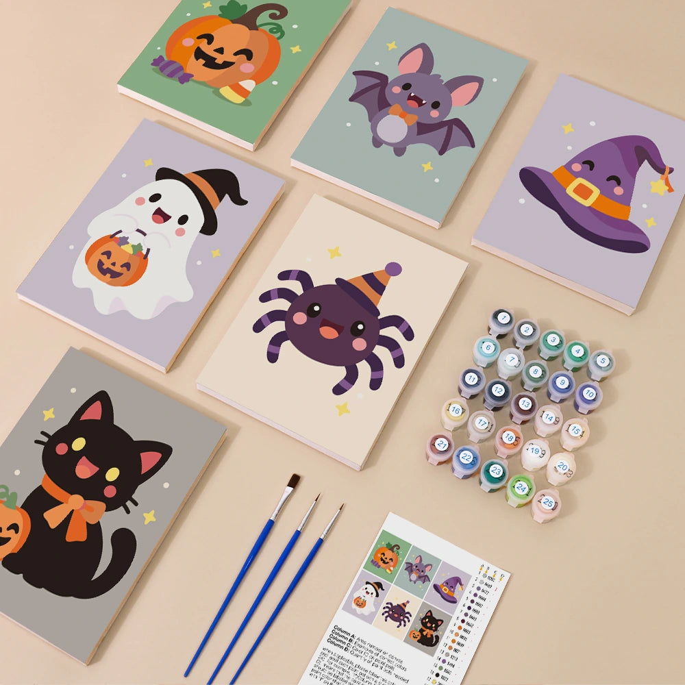 Paint by Numbers – 6 Mini Paintings | Cute Halloween Critters Set