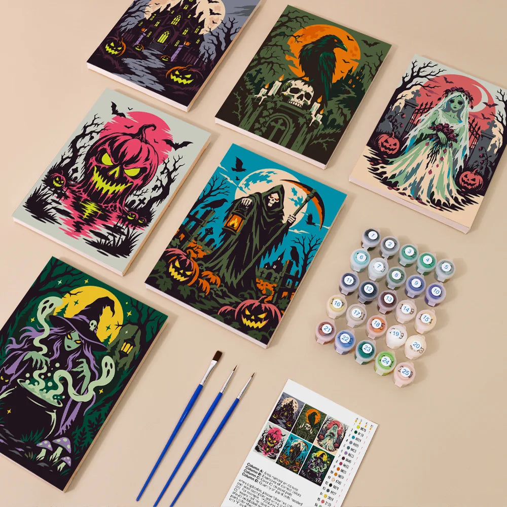 Paint by Numbers – 6 Mini Paintings | Dark Gothic Horror Set