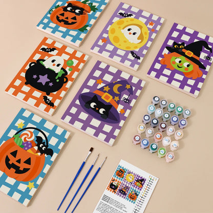 Paint by Numbers – 6 Mini Paintings | Gingham Halloween Characters Set