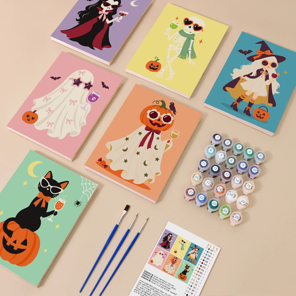 Paint by Numbers – 6 Mini Paintings | Glamorous Halloween Party Girls Set