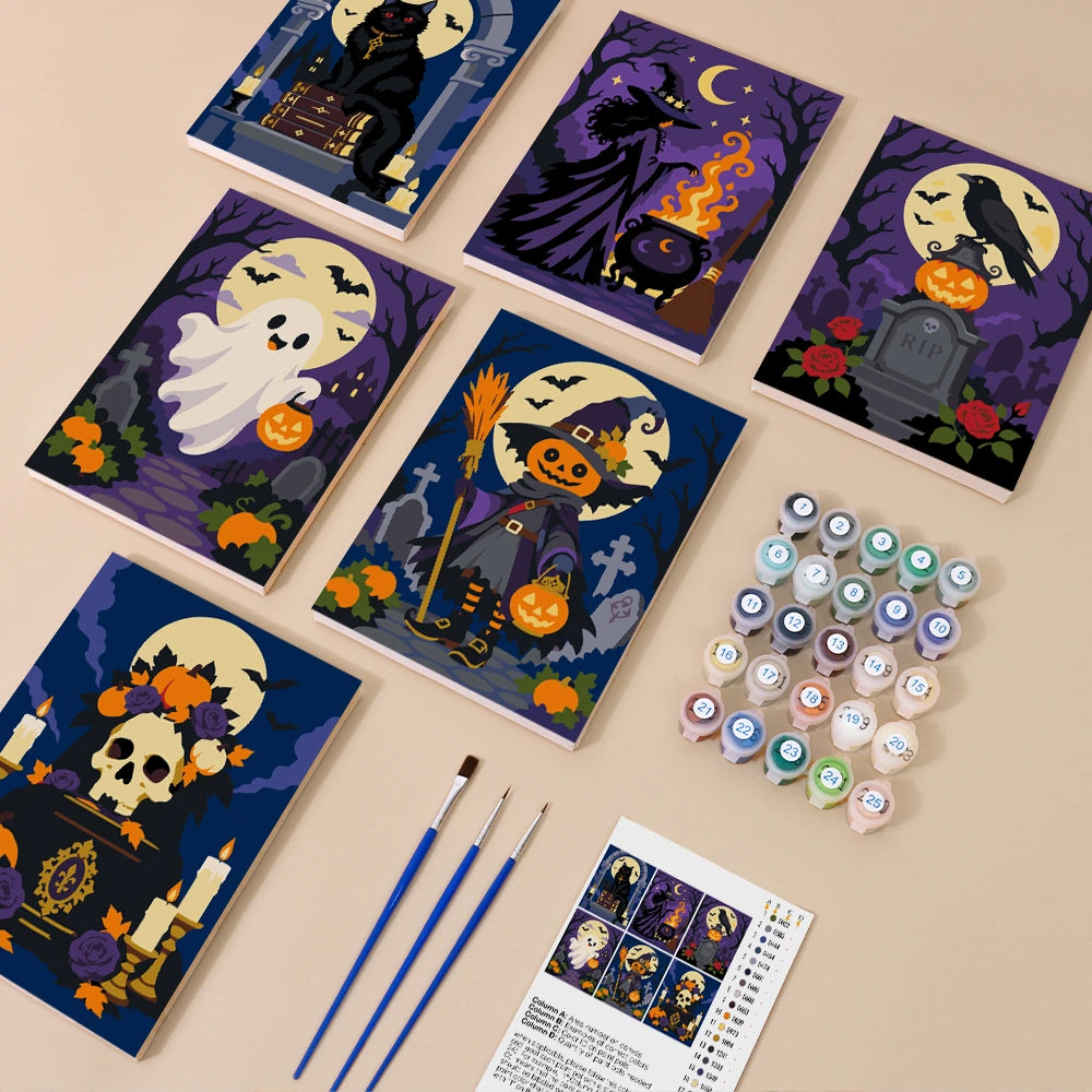 Paint by Numbers – 6 Mini Paintings | Gothic Graveyard Night Set