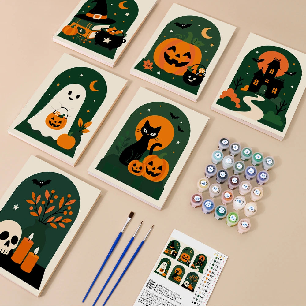 Paint by Numbers – 6 Mini Paintings | Green Arch Halloween Scenes Set