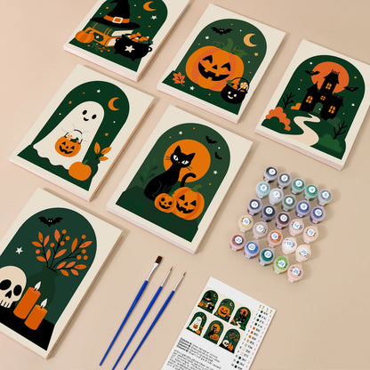 Paint by Numbers – 6 Mini Paintings | Green Arch Halloween Scenes Set