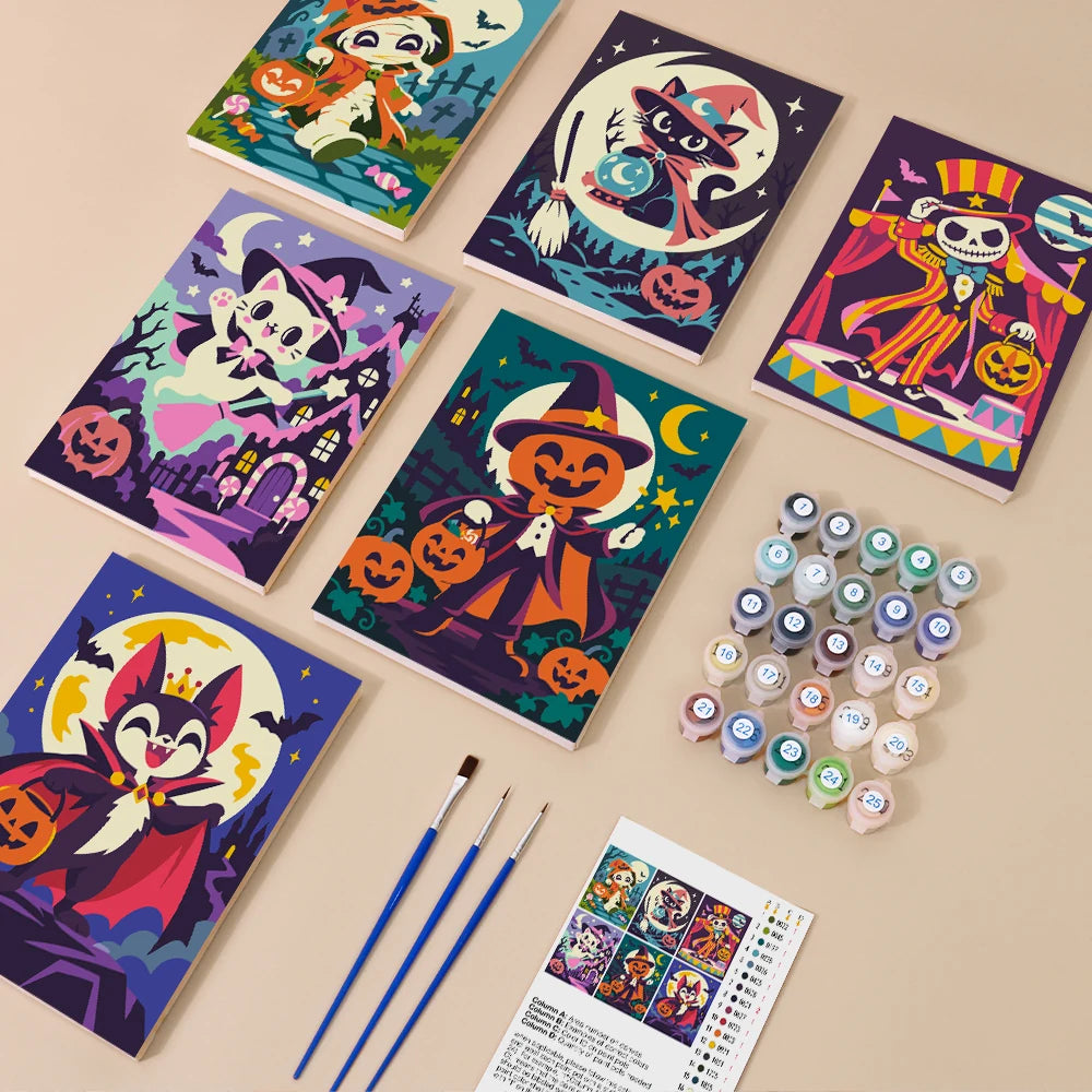 Paint by Numbers – 6 Mini Paintings | Halloween Circus Characters Set
