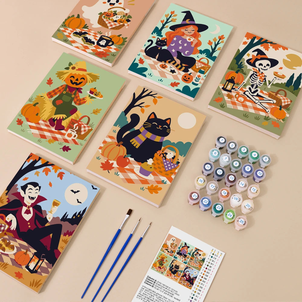 
Paint by Numbers – 6 Mini Paintings | Halloween Picnic in the Park Set