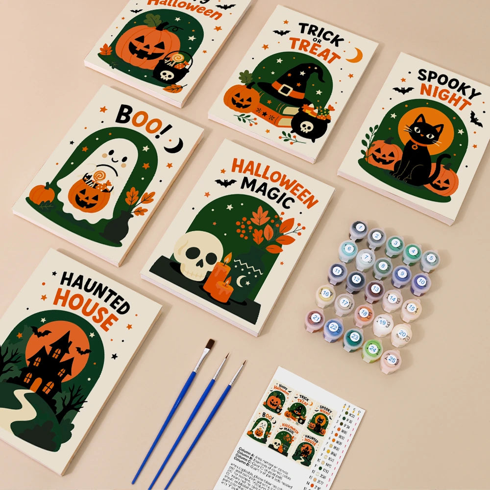 Paint by Numbers – 6 Mini Paintings | Happy Haunting Lettering Set