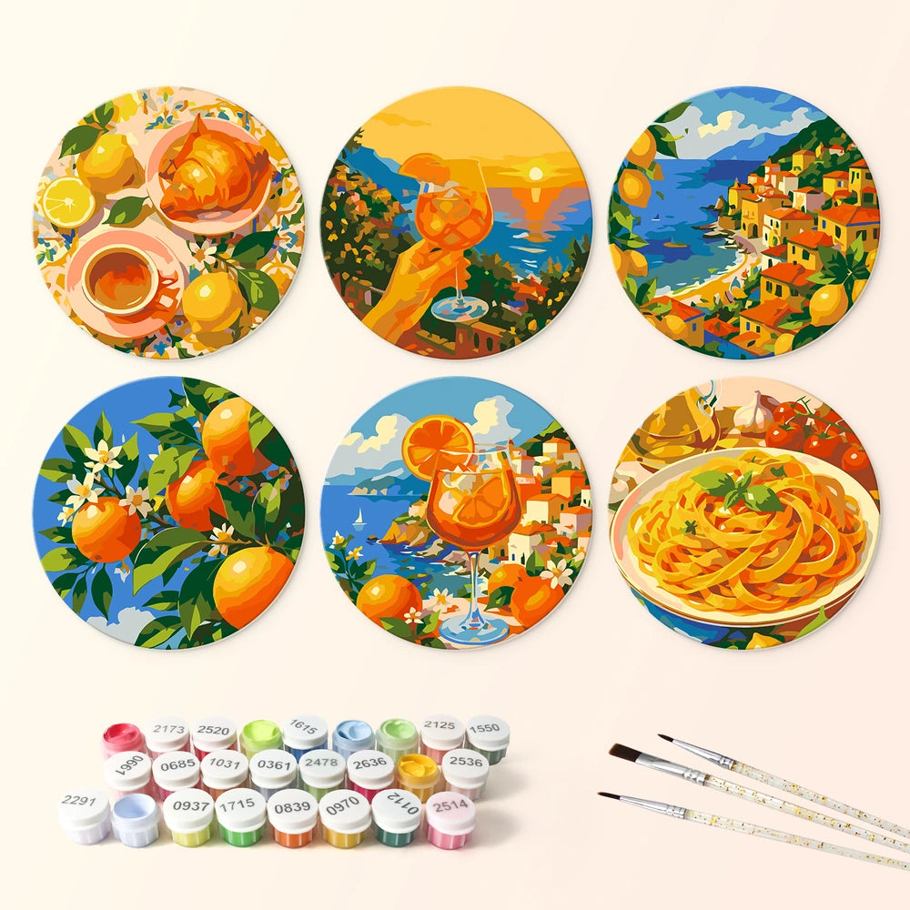 Paint by Numbers – 6 Mini Paintings | Italian Citrus Summer (Round)