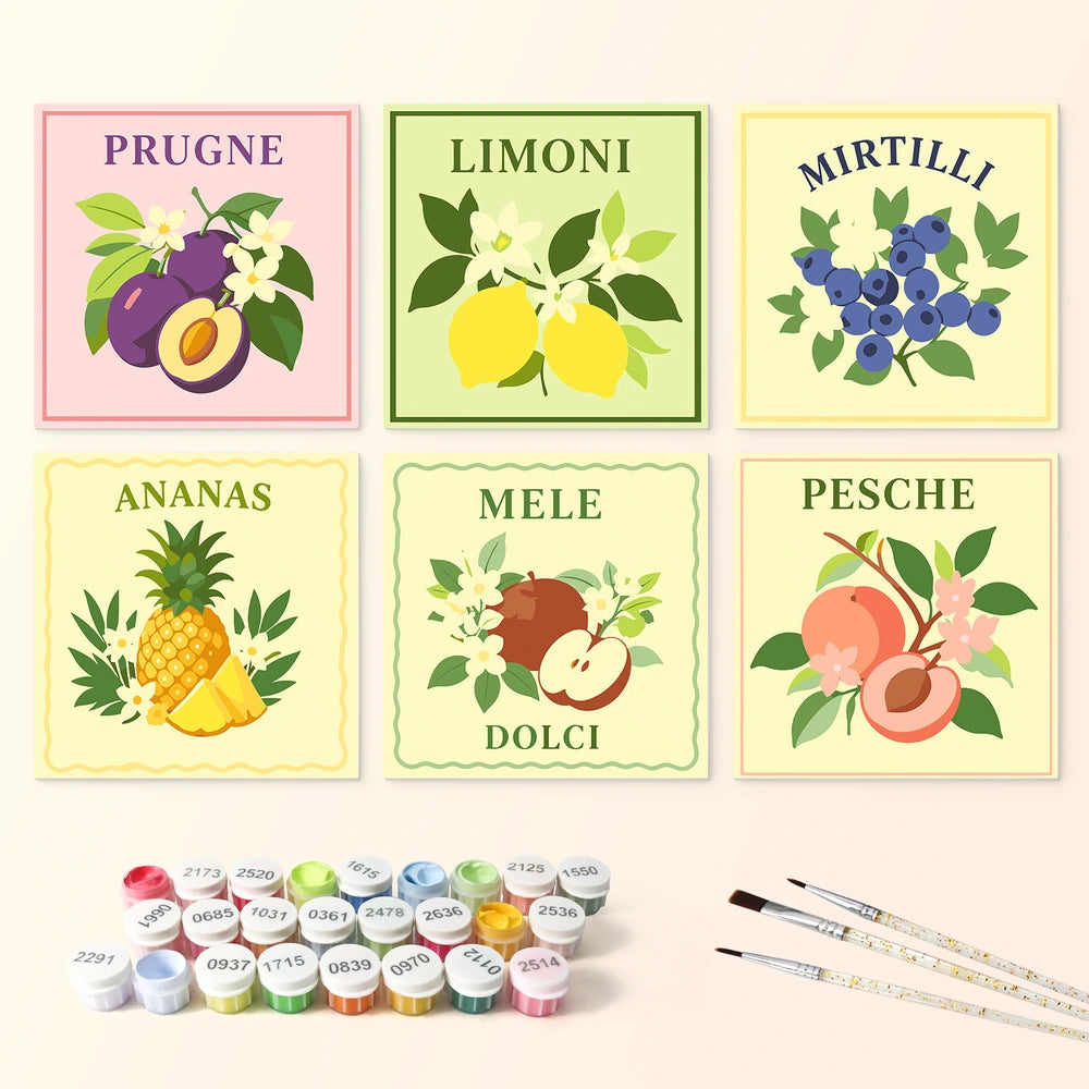 
Paint by Numbers – 6 Mini Paintings | Italian Fruit Labels (Square)