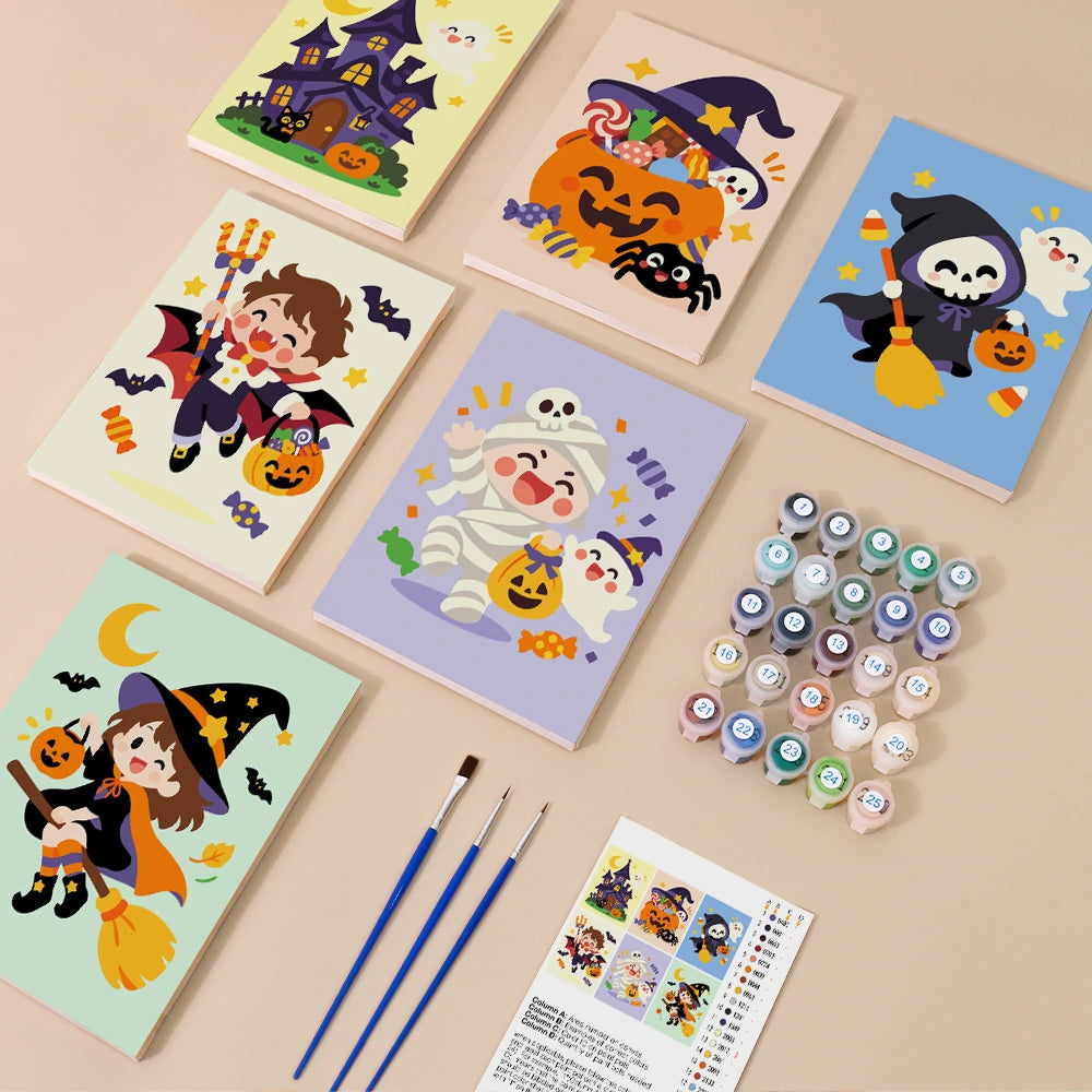 Paint by Numbers – 6 Mini Paintings | Kawaii Halloween Kids Set