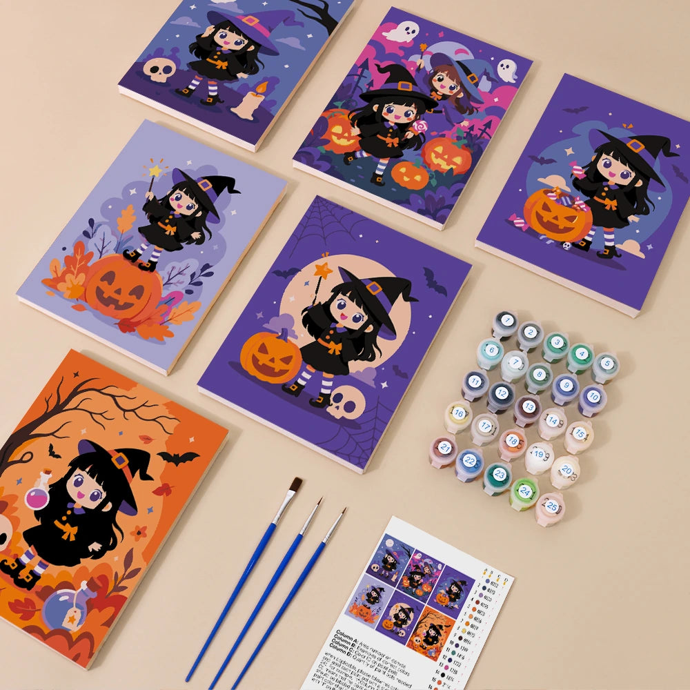 Paint by Numbers – 6 Mini Paintings | Little Witch Girl Adventures Set
