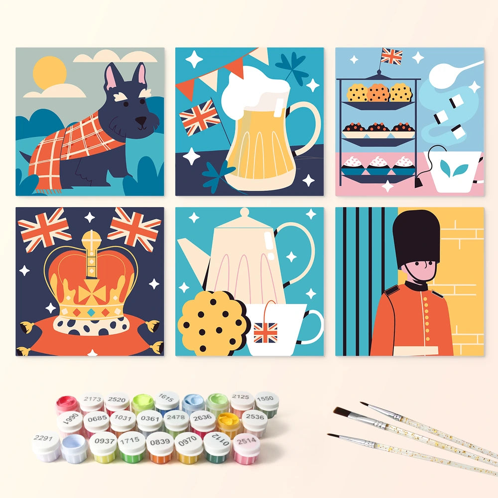 
Paint by Numbers – 6 Mini Paintings | London Tea Time Squares (Square)