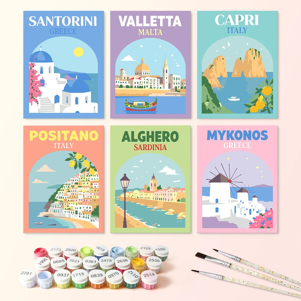 
Paint by Numbers – 6 Mini Paintings | Mediterranean Travel Posters