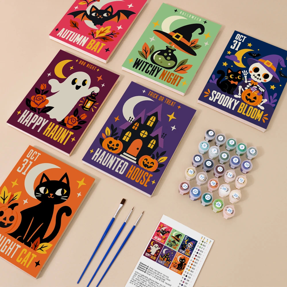 
Paint by Numbers – 6 Mini Paintings | Midnight Cat and Spooky Bloom Posters Set