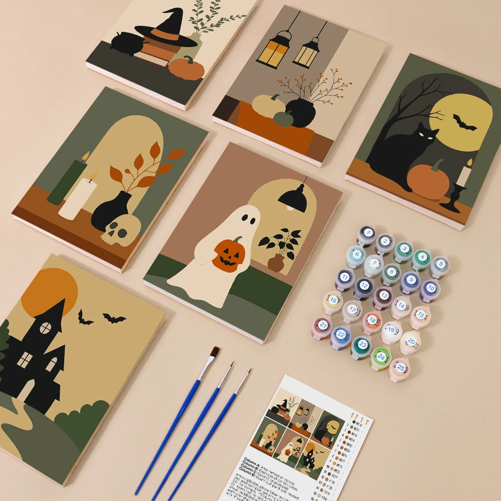 Paint by Numbers – 6 Mini Paintings | Minimalist Halloween Interiors Set
