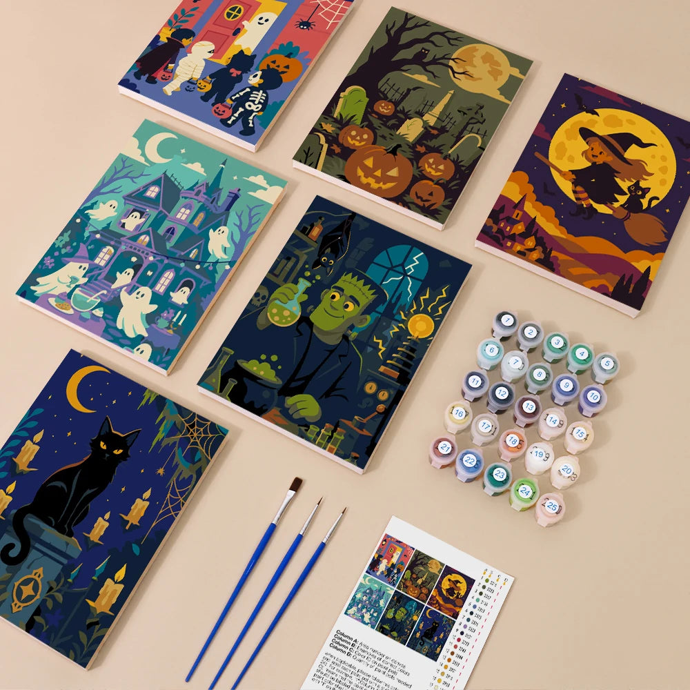 
Paint by Numbers – 6 Mini Paintings | Monster Mansion Night Set