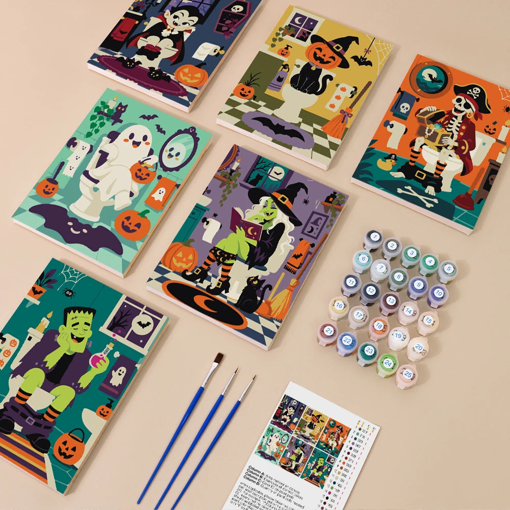 
Paint by Numbers – 6 Mini Paintings | Monsters in the Bathroom Set