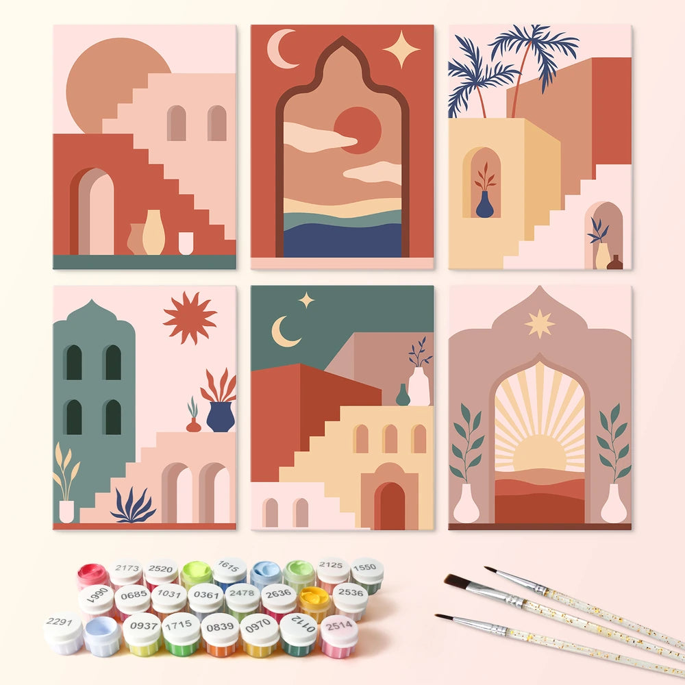 Paint by Numbers – 6 Mini Paintings | Moroccan Desert Arches