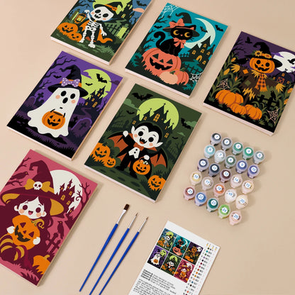 Paint by Numbers – 6 Mini Paintings | Neon Graveyard Characters Set