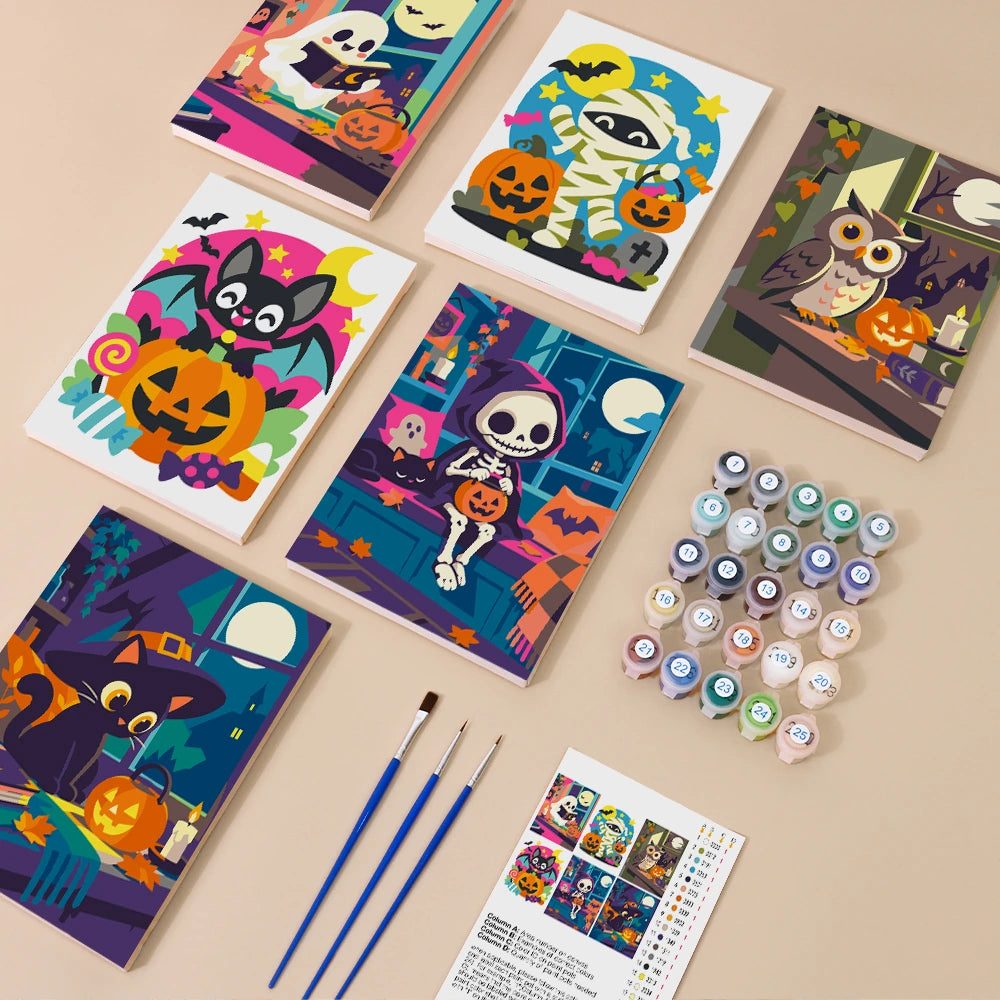 Paint by Numbers – 6 Mini Paintings | Neon Haunted House Night Set