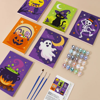 Paint by Numbers – 6 Mini Paintings | Owl, Cat and Dancing Skeleton Set