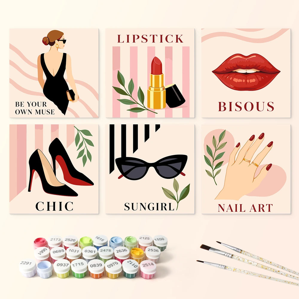 Paint by Numbers – 6 Mini Paintings | Parisian Chic Squares (Square)