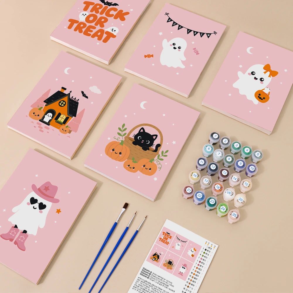 Paint by Numbers – 6 Mini Paintings | Pink Trick or Treat Ghosts Set