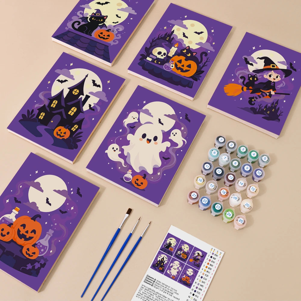 Paint by Numbers – 6 Mini Paintings | Purple Haunted Night Set