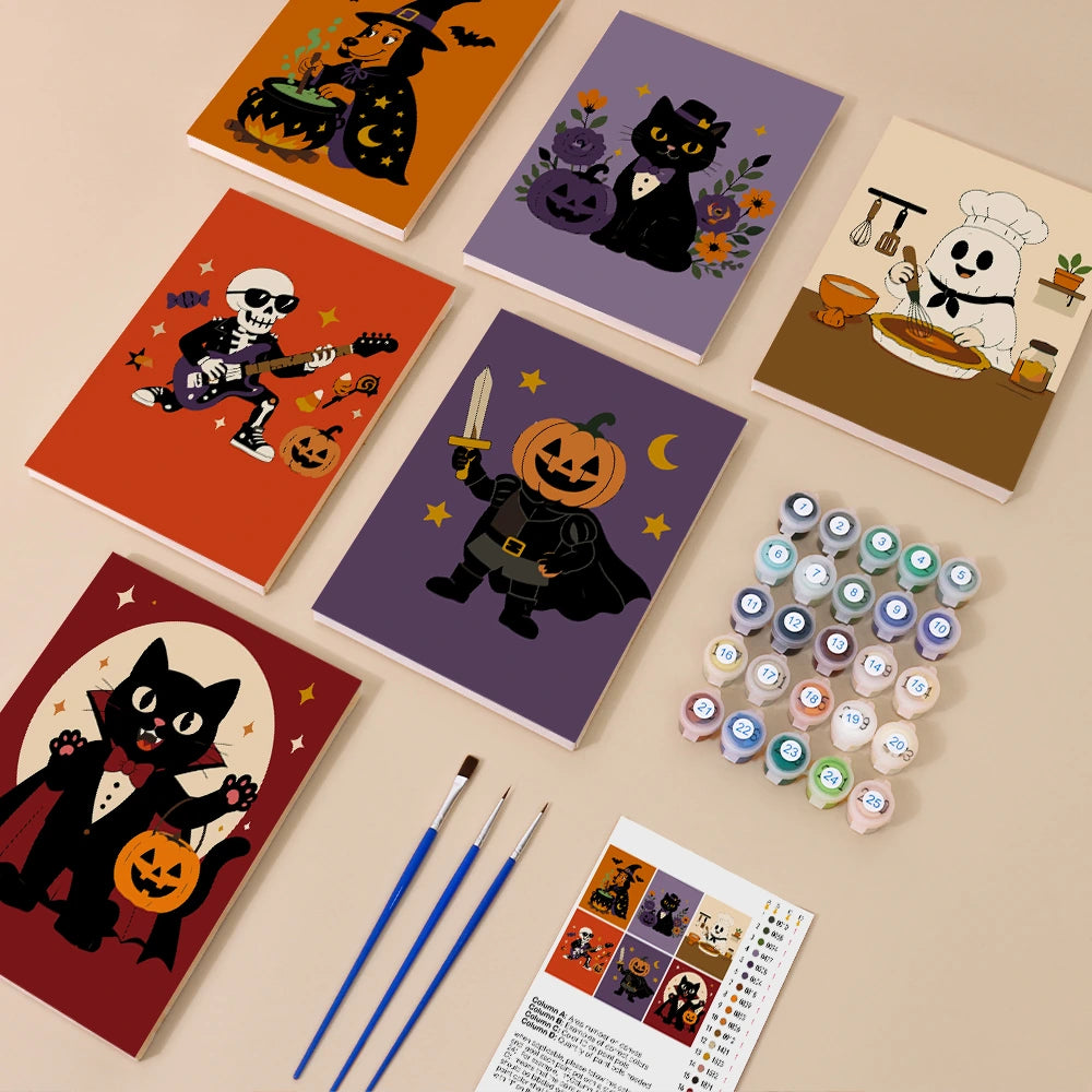Paint by Numbers – 6 Mini Paintings | Retro Halloween Characters Set