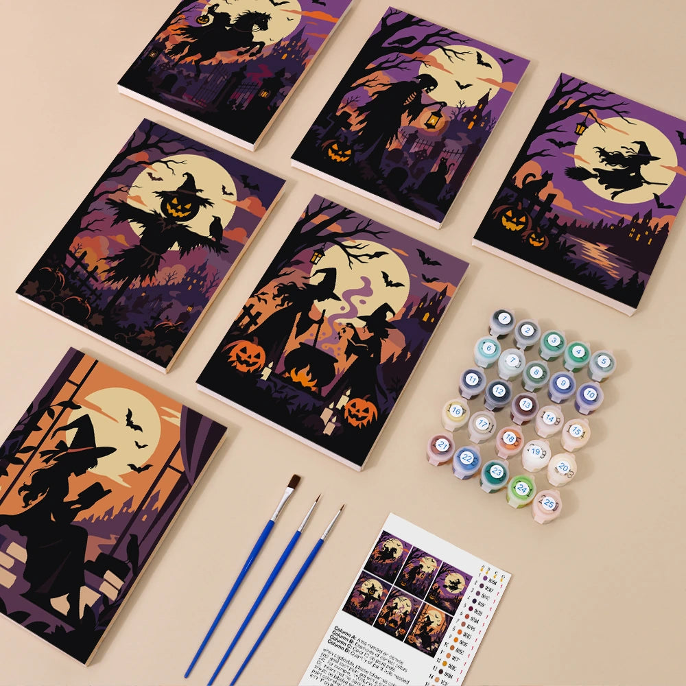 Paint by Numbers – 6 Mini Paintings | Silhouettes Under the Full Moon Set