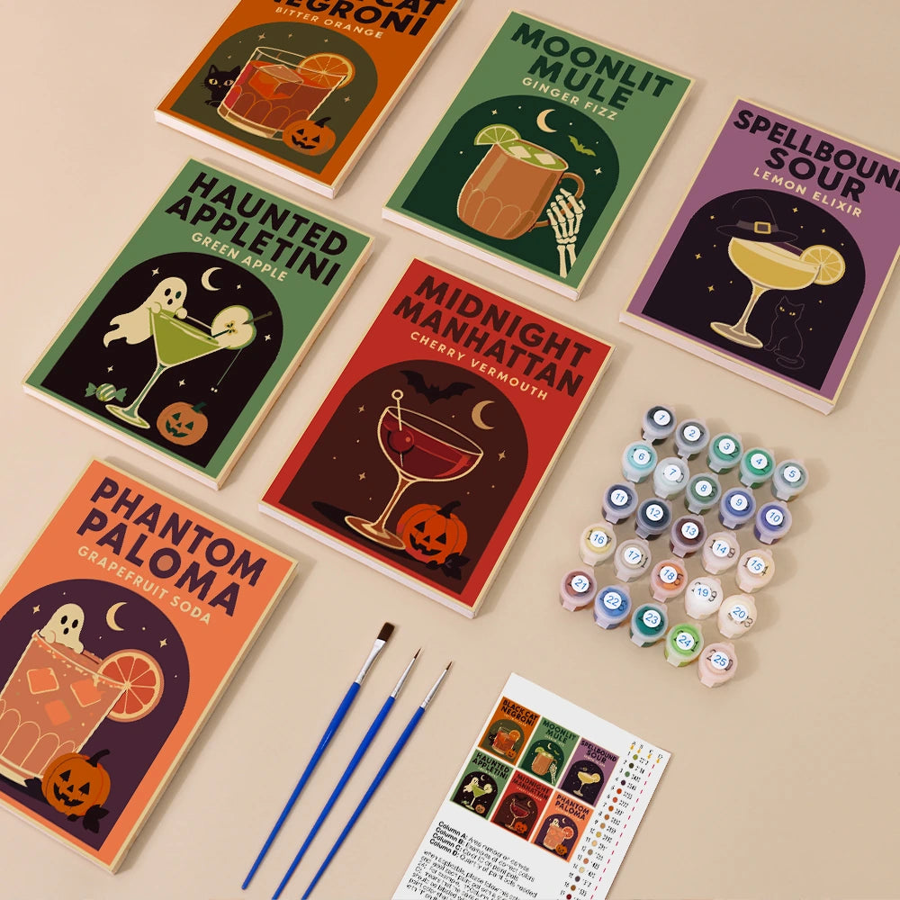 Paint by Numbers – 6 Mini Paintings | Spooky Cocktail Posters Set