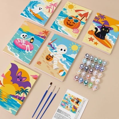 Paint by Numbers – 6 Mini Paintings | Spooky Summer Beach Days Set