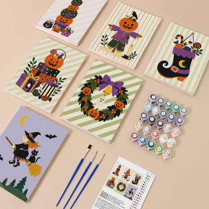 Paint by Numbers – 6 Mini Paintings | Striped Halloween Decorations Set