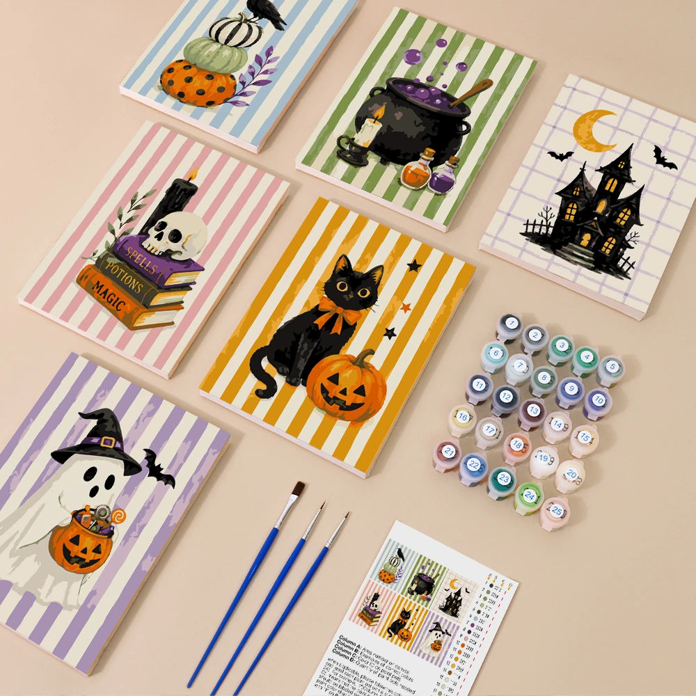 
Paint by Numbers – 6 Mini Paintings | Striped Witchy Halloween Set